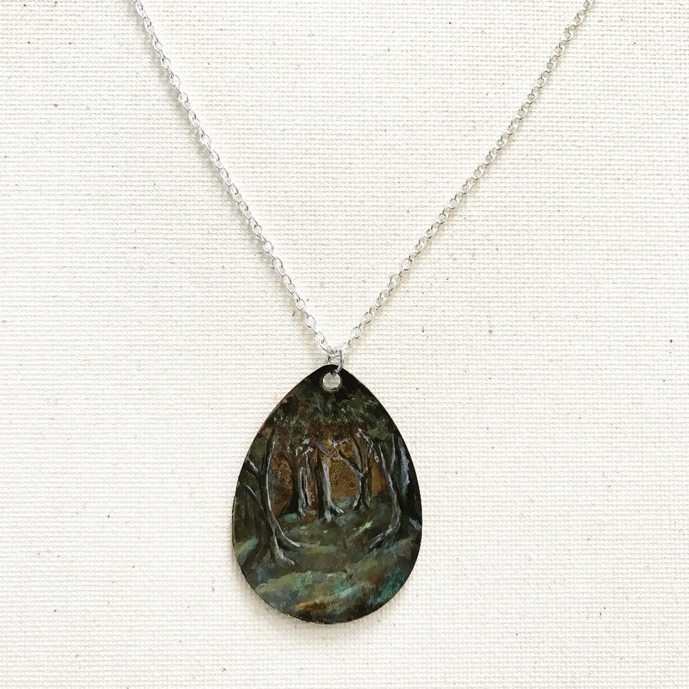 Into the Forest Lure Necklace Hand Painted Beach Ocean Fairy Mermaid Boho Nature